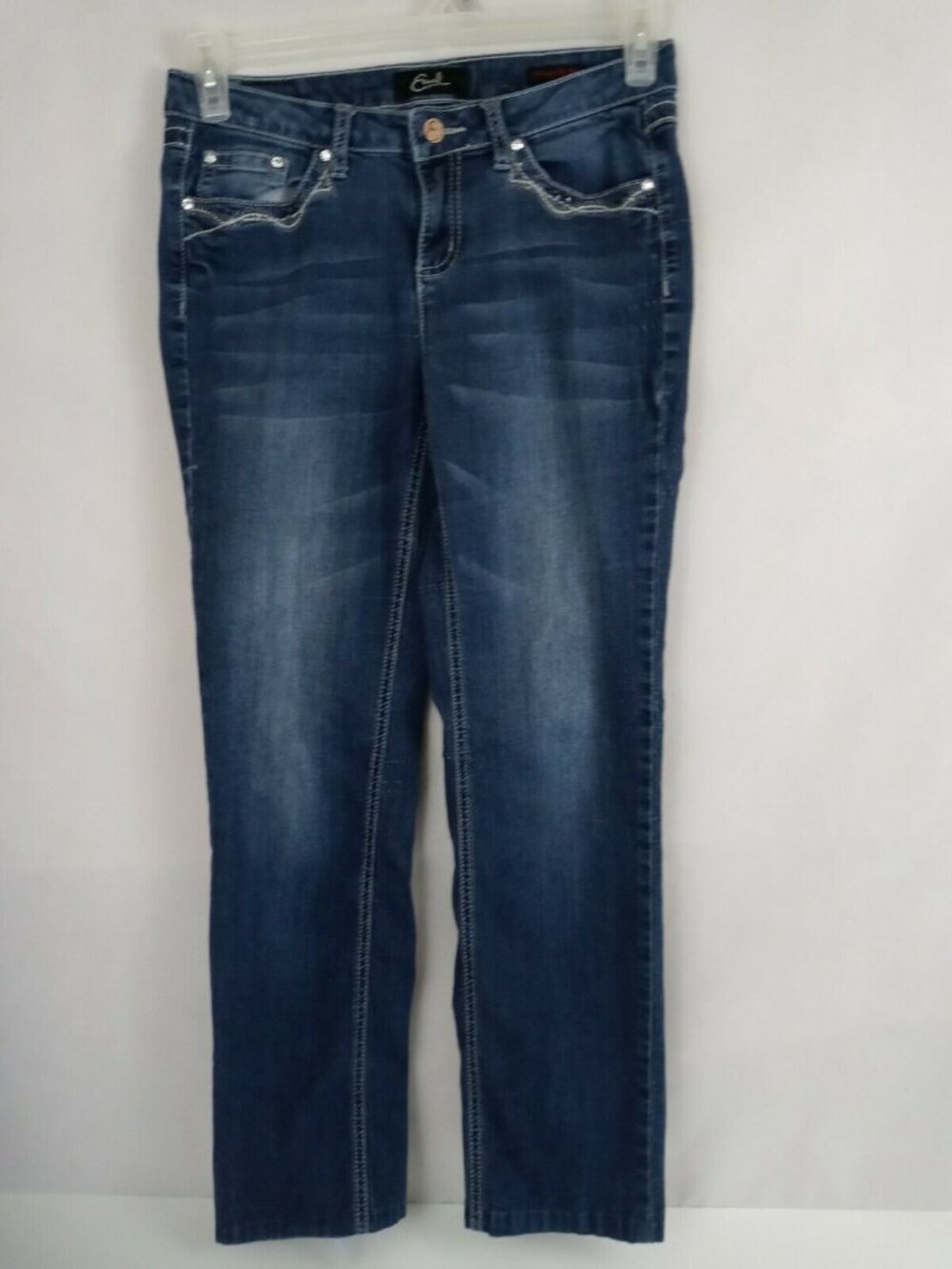 Earl Jeans Straight Leg Embroidered Metallic Jewelled Distressed Whiskered Sz 6